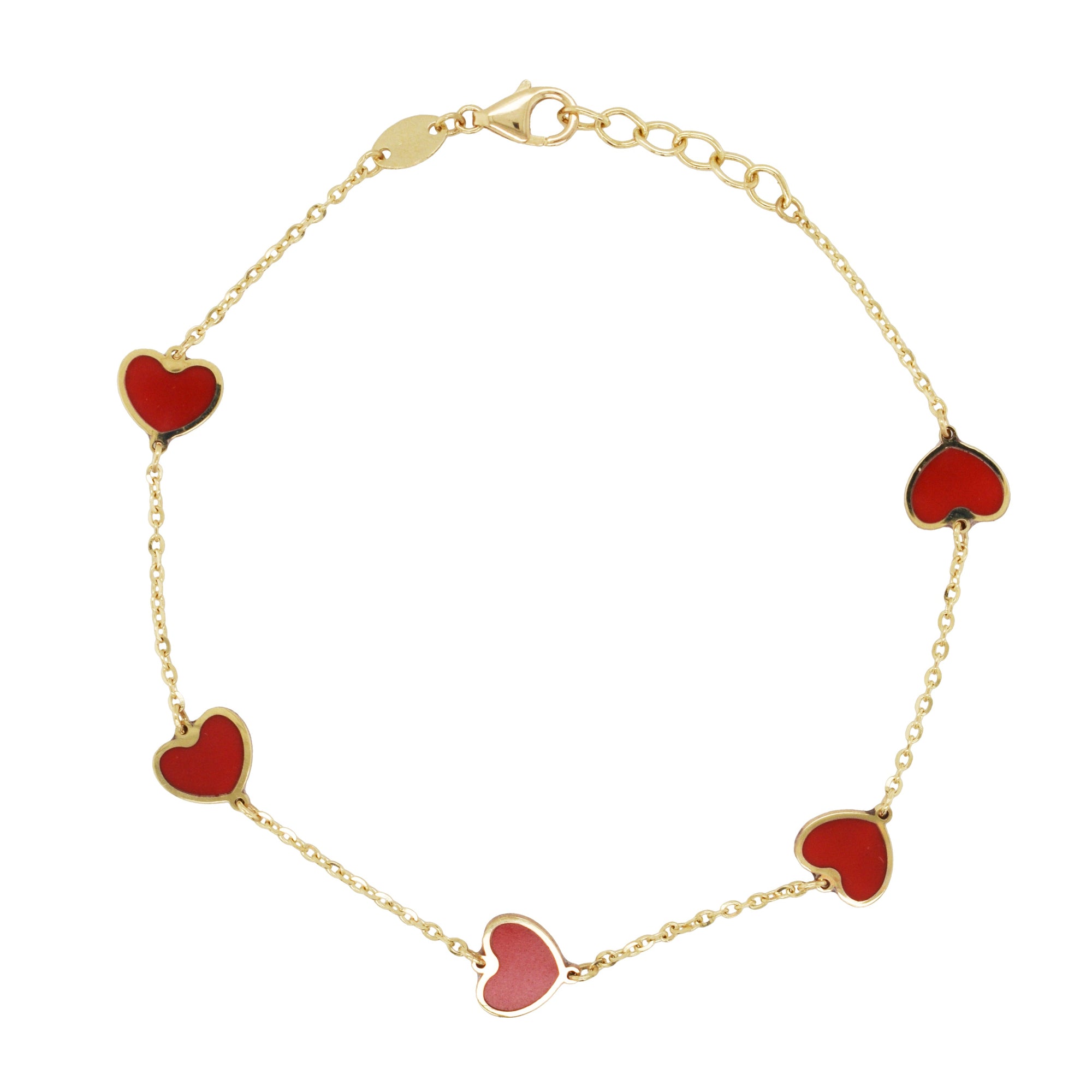 14K Gold Station Heart Coral Bracelet - Yellow