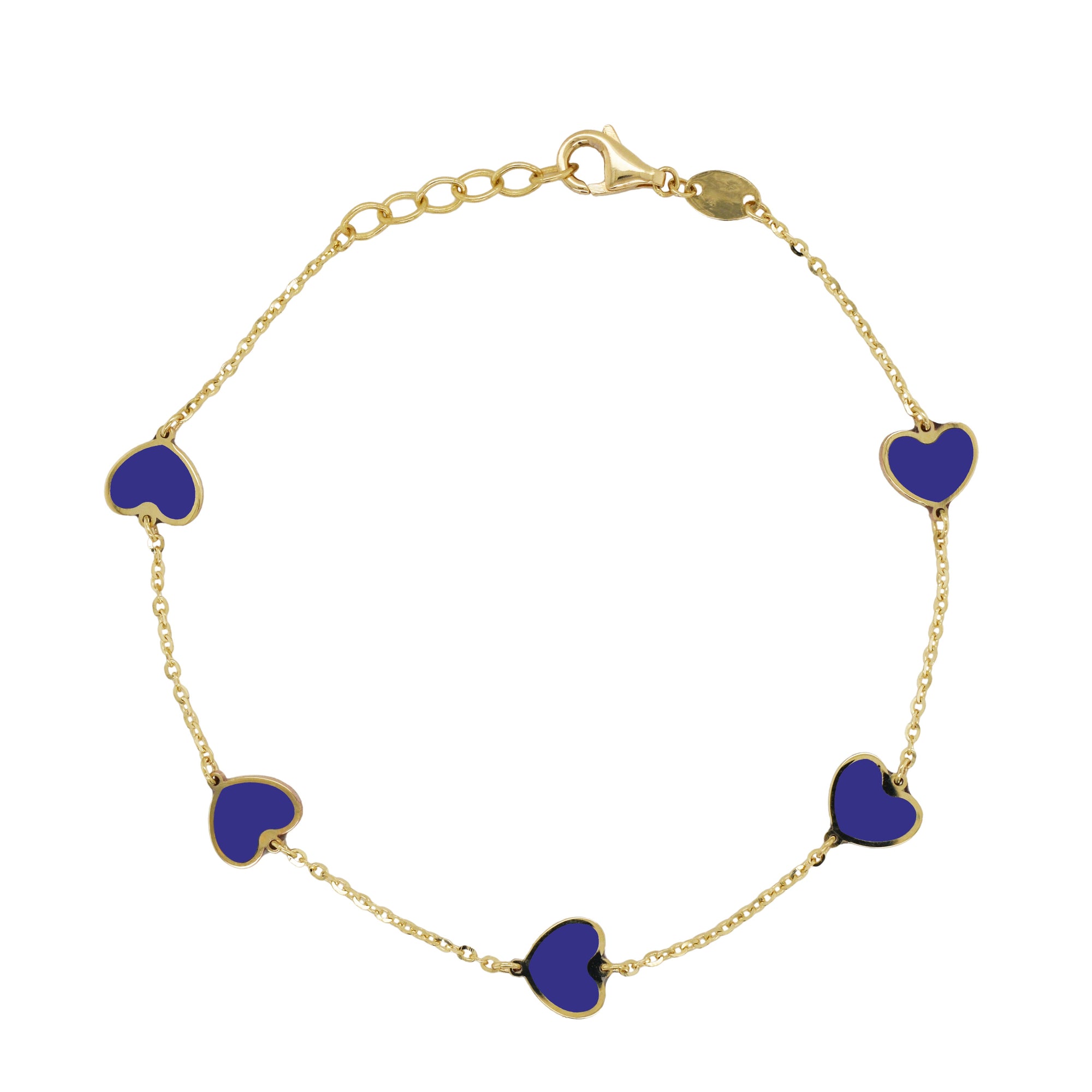 14K Gold Station Heart Bracelet - Yellow