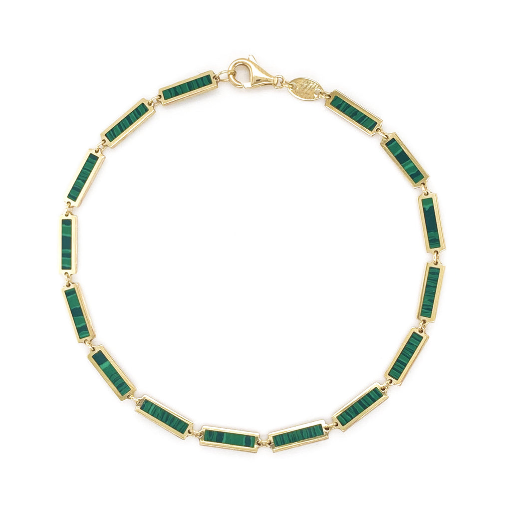 14K Yellow Gold Malachite Bar Station Bracelet