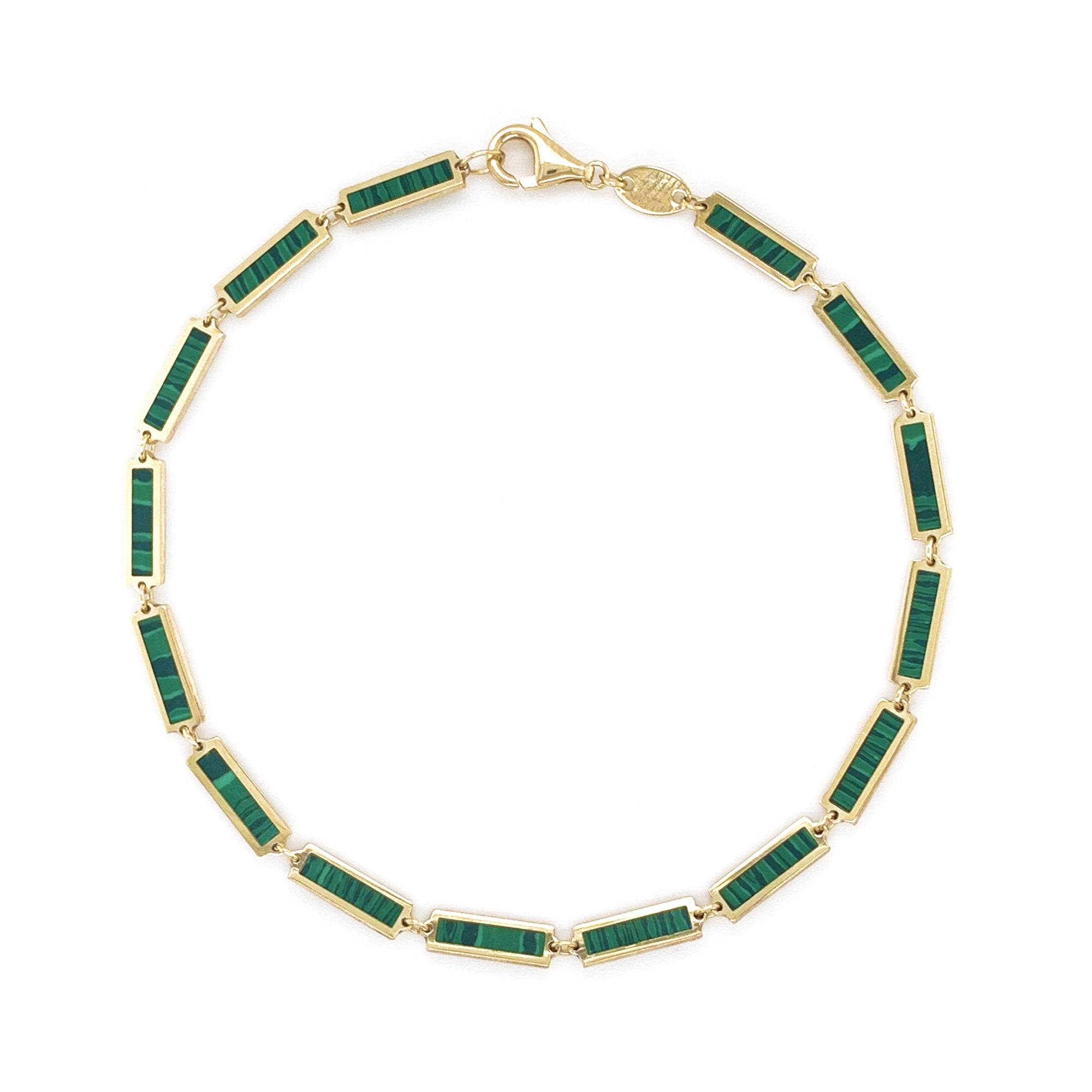 14K Yellow Gold Malachite Bar Station Bracelet