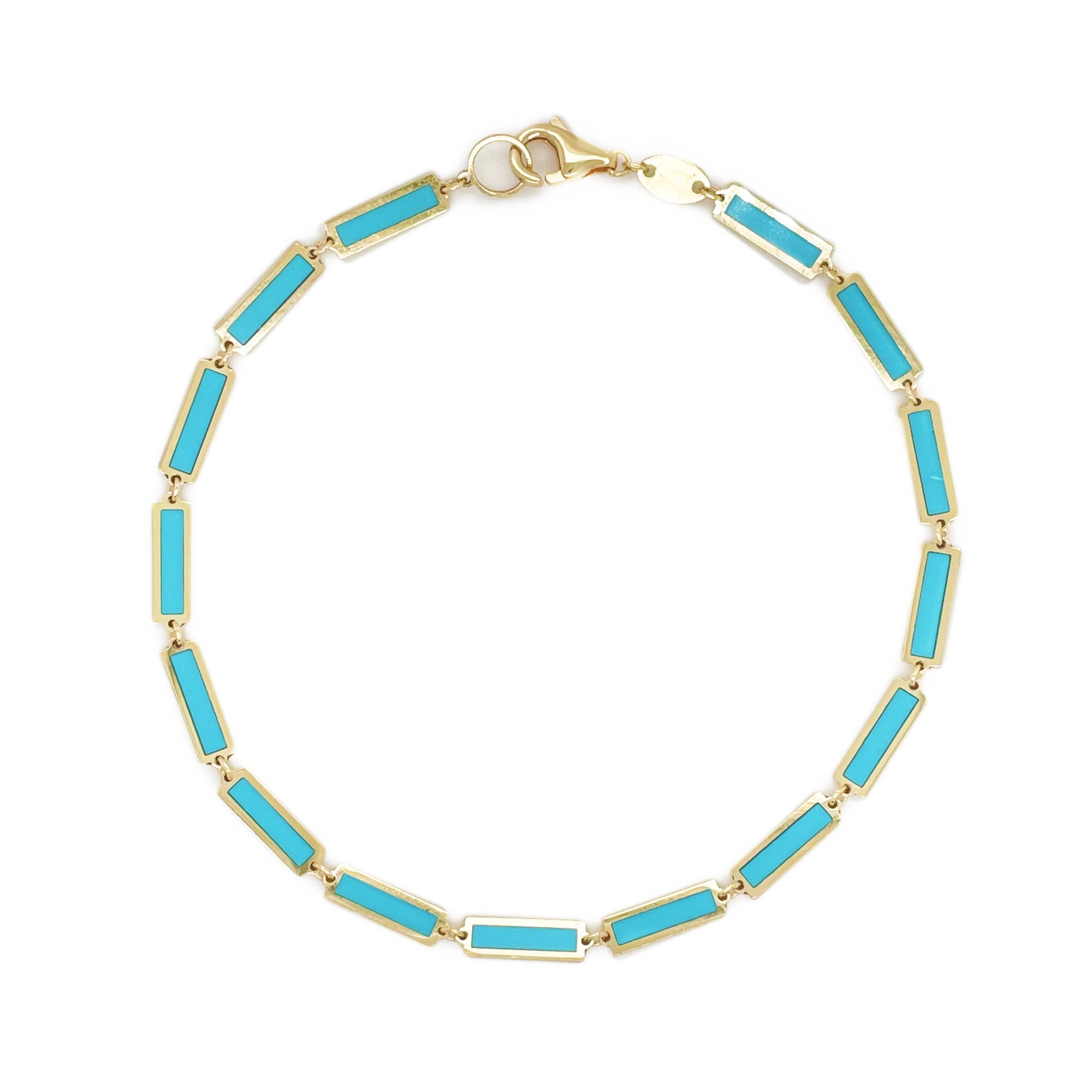 14K Yellow Gold Turquoise Bar Station Bracelet