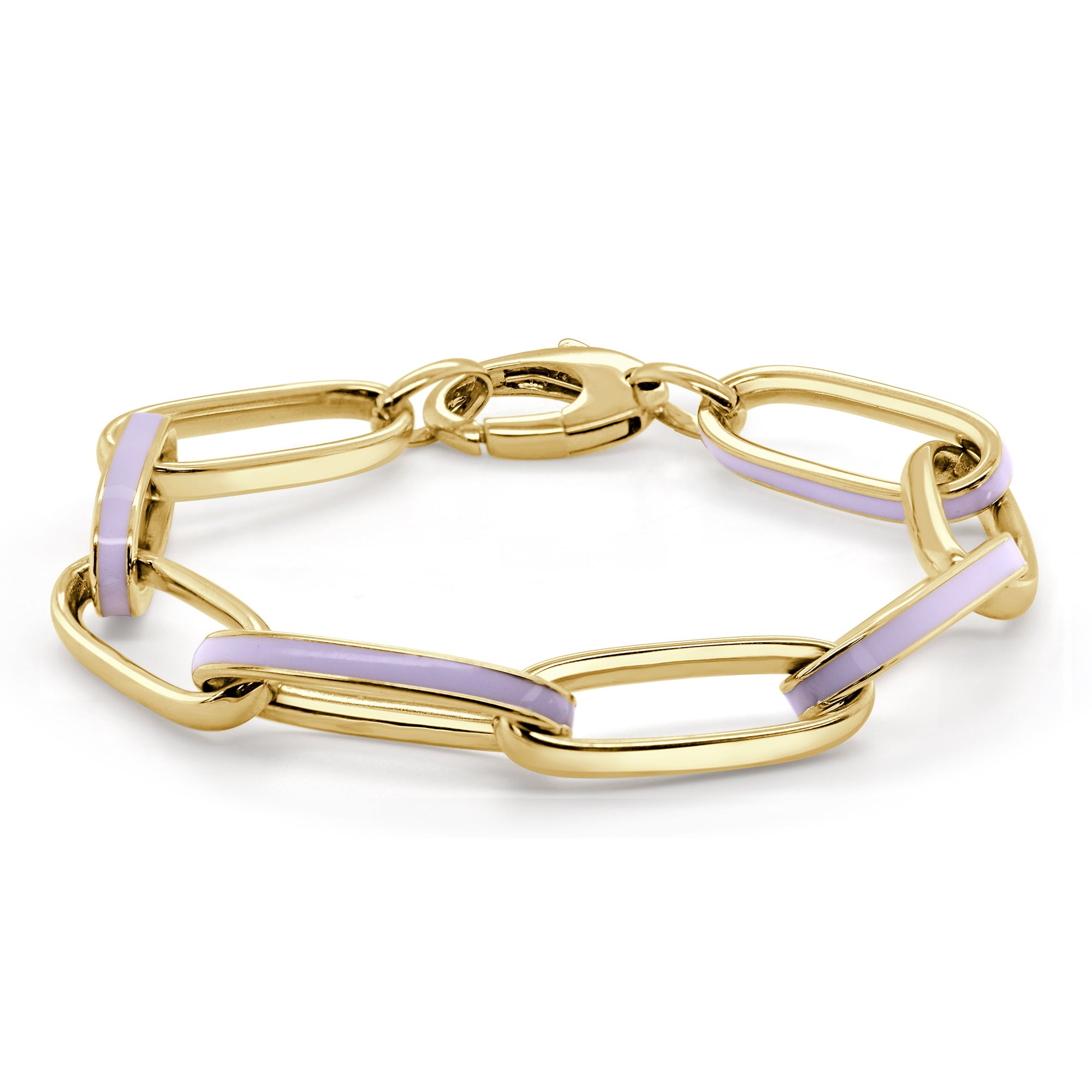 14K Yellow Gold Light Purple Enamel Paperclip Link Bracelet