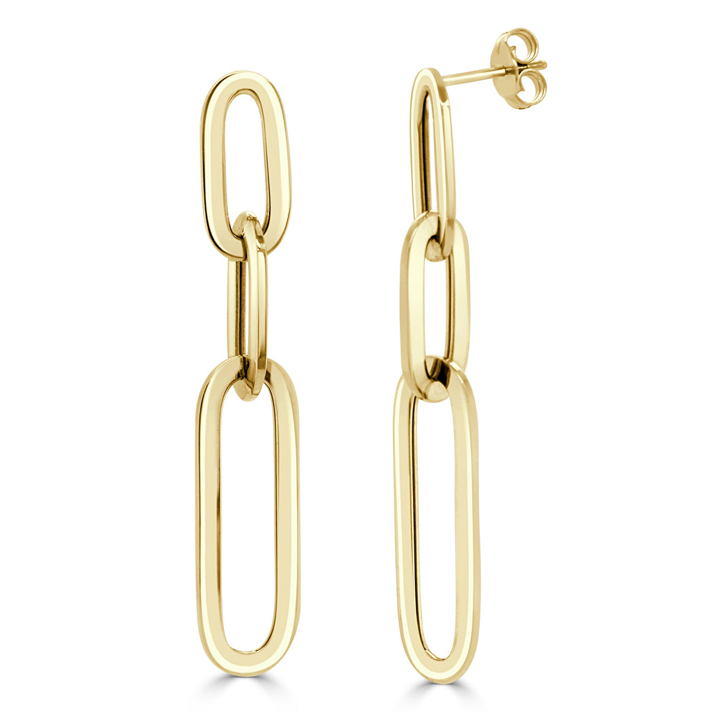 14K Gold Paperclip Drop Earrings- Yellow