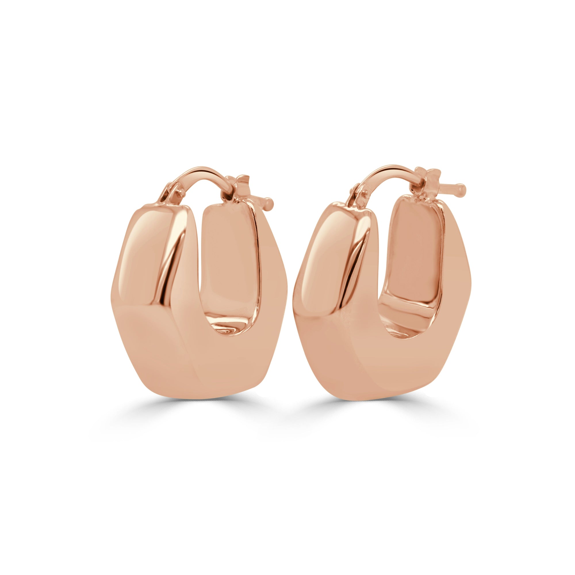 14K Gold Geometric Hoop Earrings - Rose