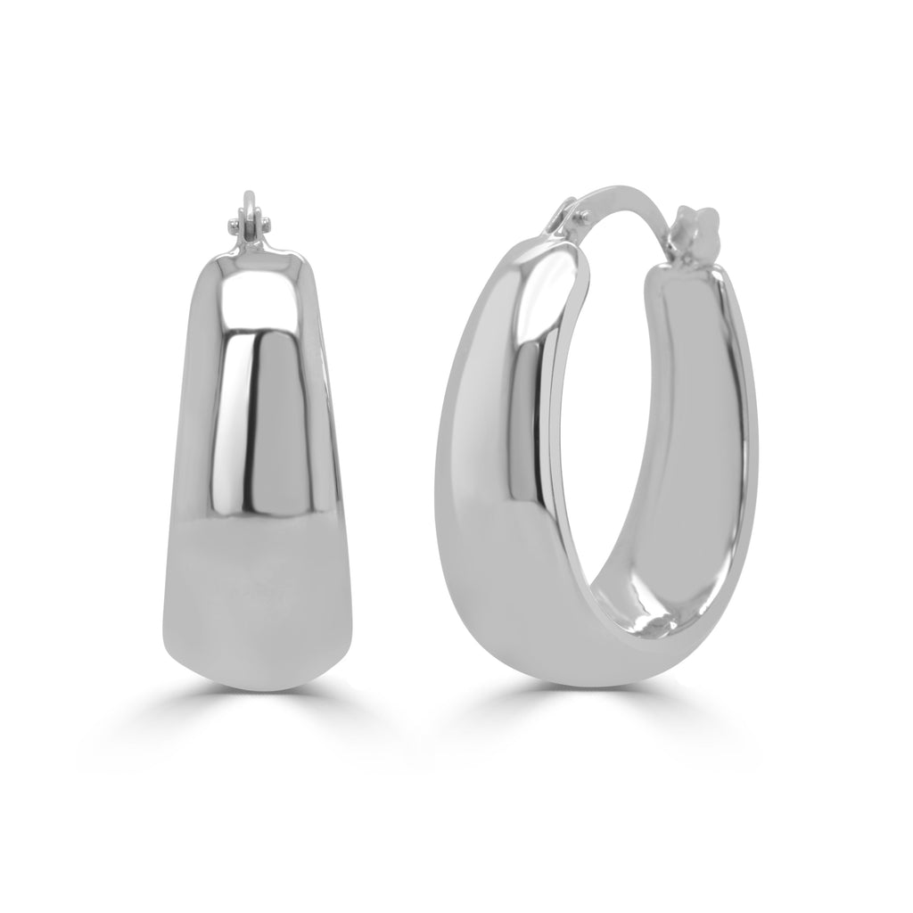 14K Gold Polished Hoop Earrings - White