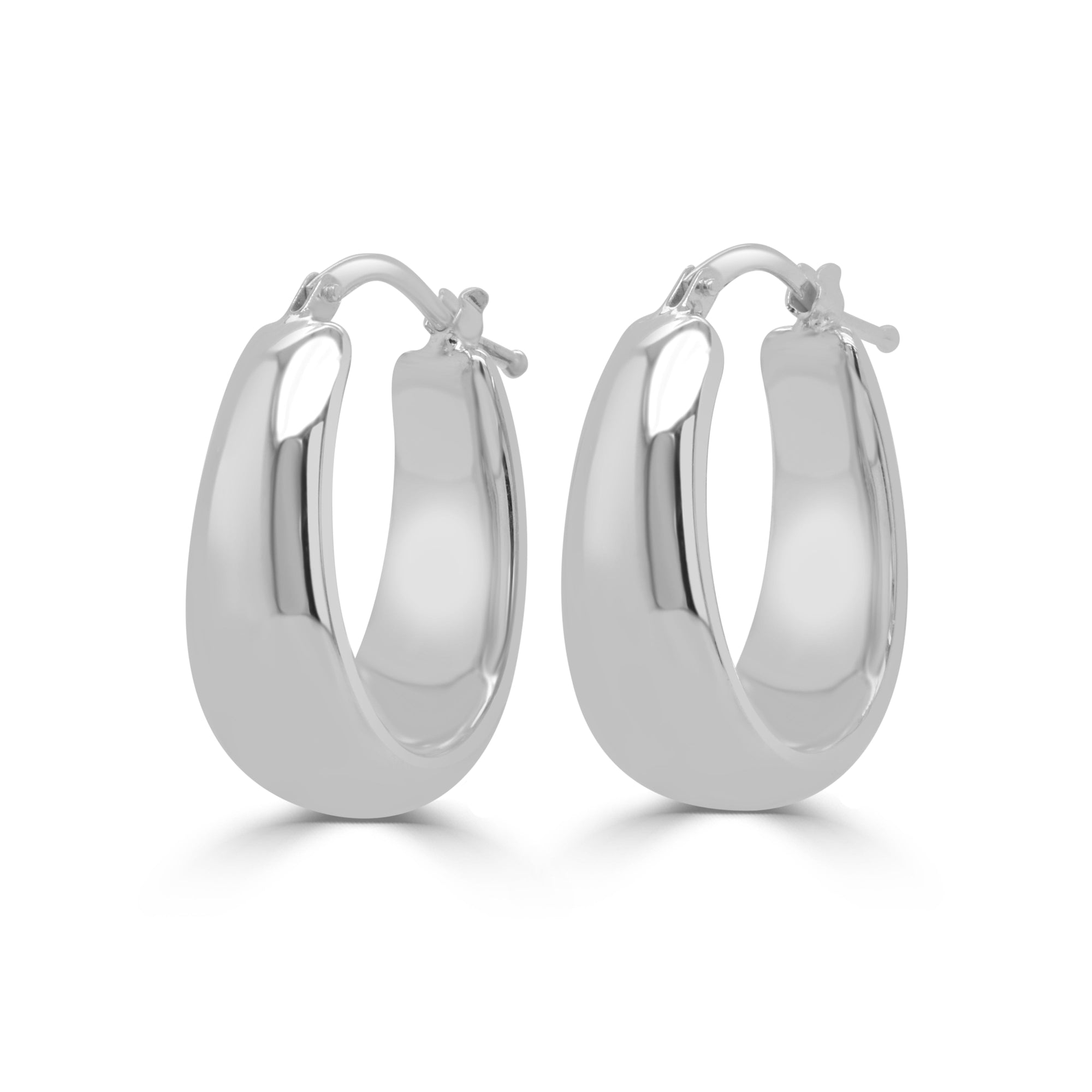 14K Gold Polished Hoop Earrings - White