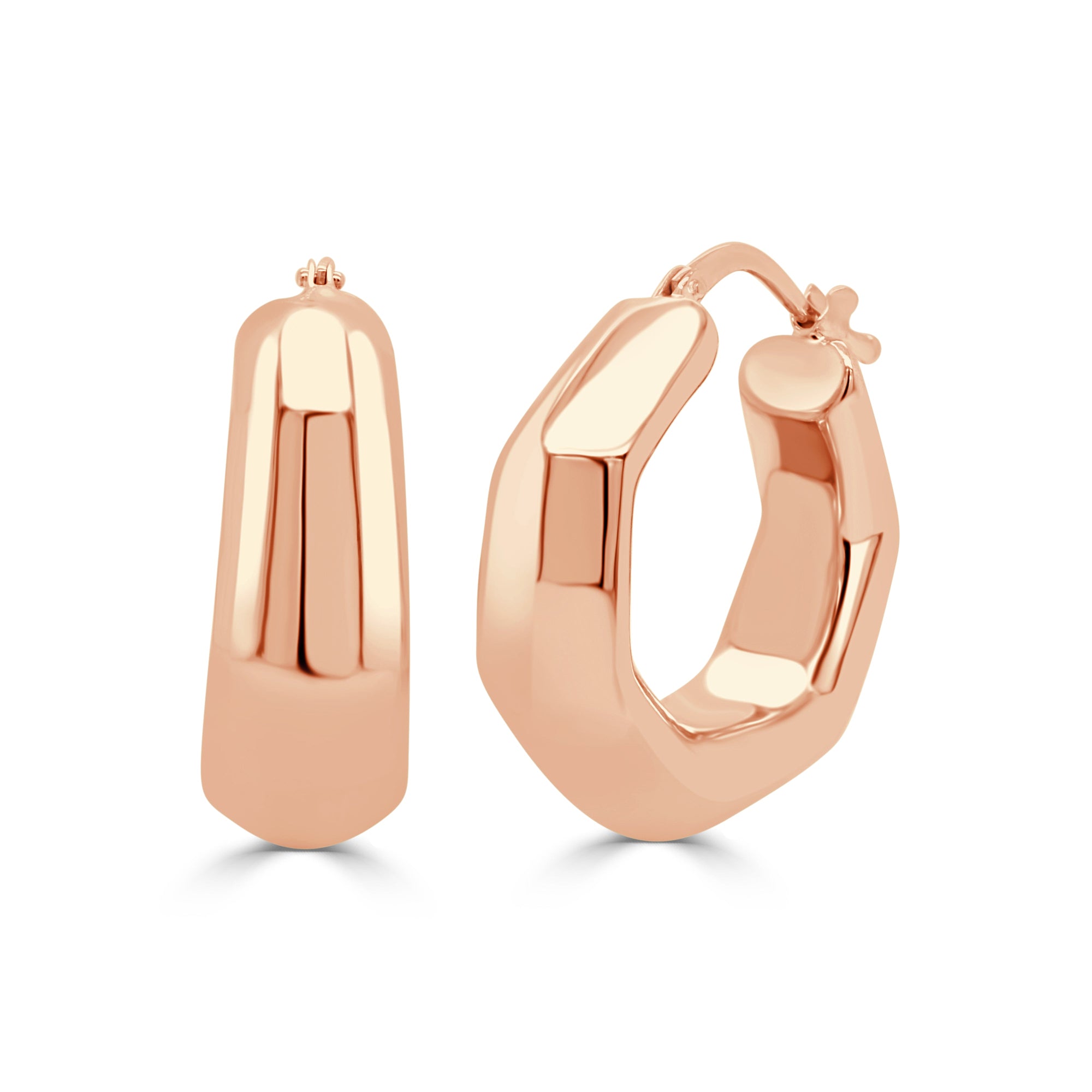 14K Gold Geometric Hoop Earrings-Rose