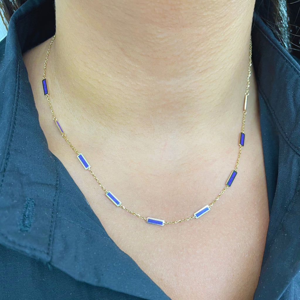 Amethyst Bar Necklace, 14K