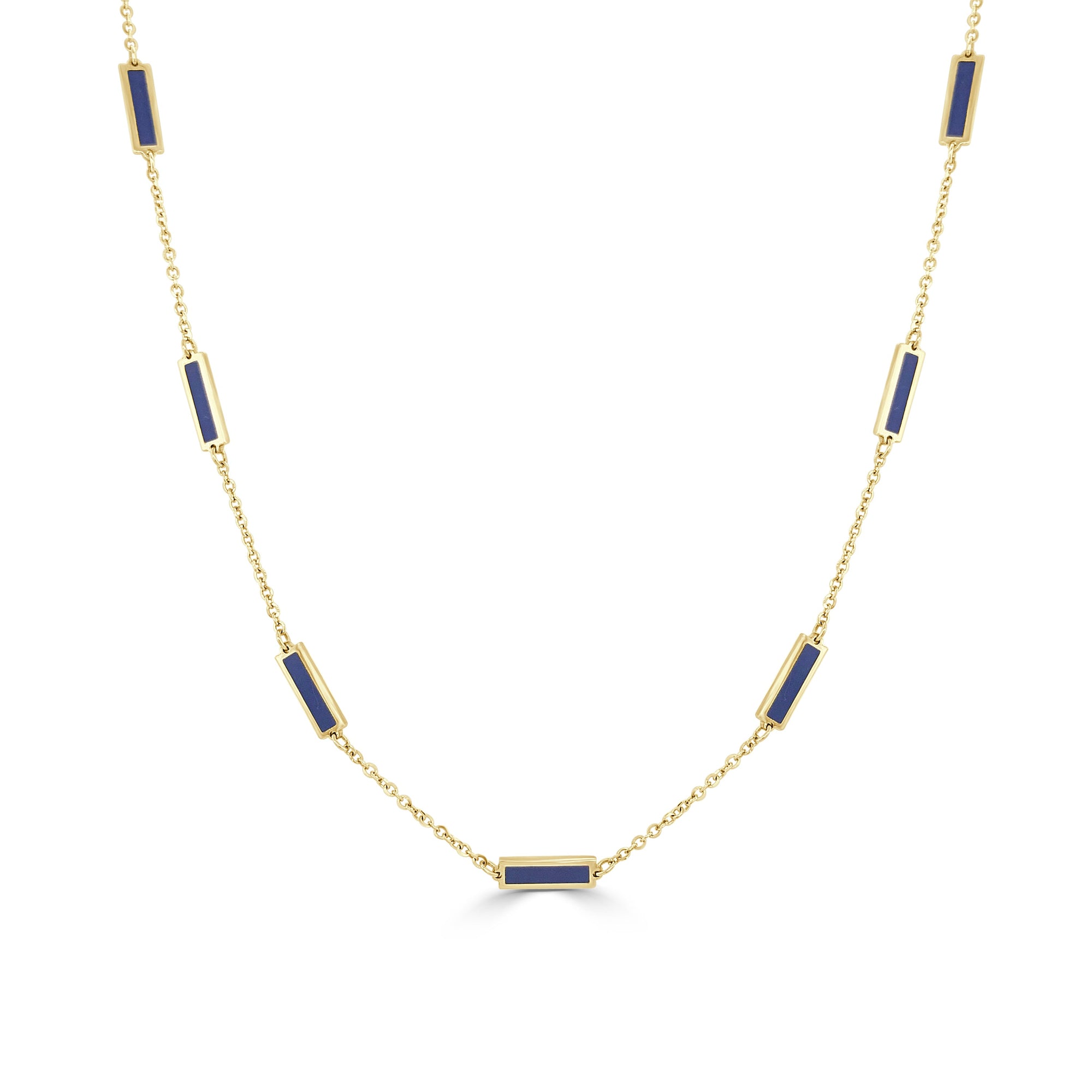 14k Gold & Lapis Station Bar Necklace-Yellow