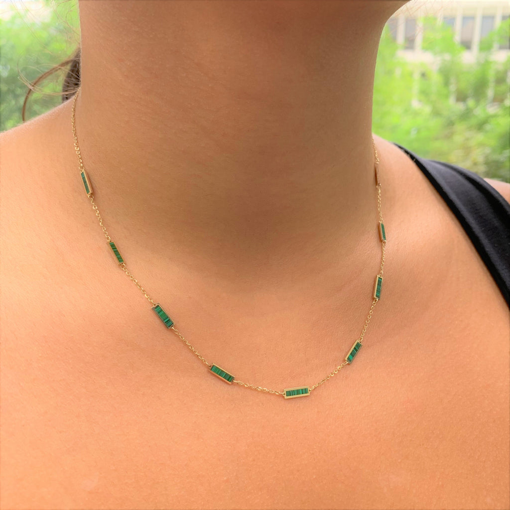 14k Gold & Malachite Station Bar Necklace