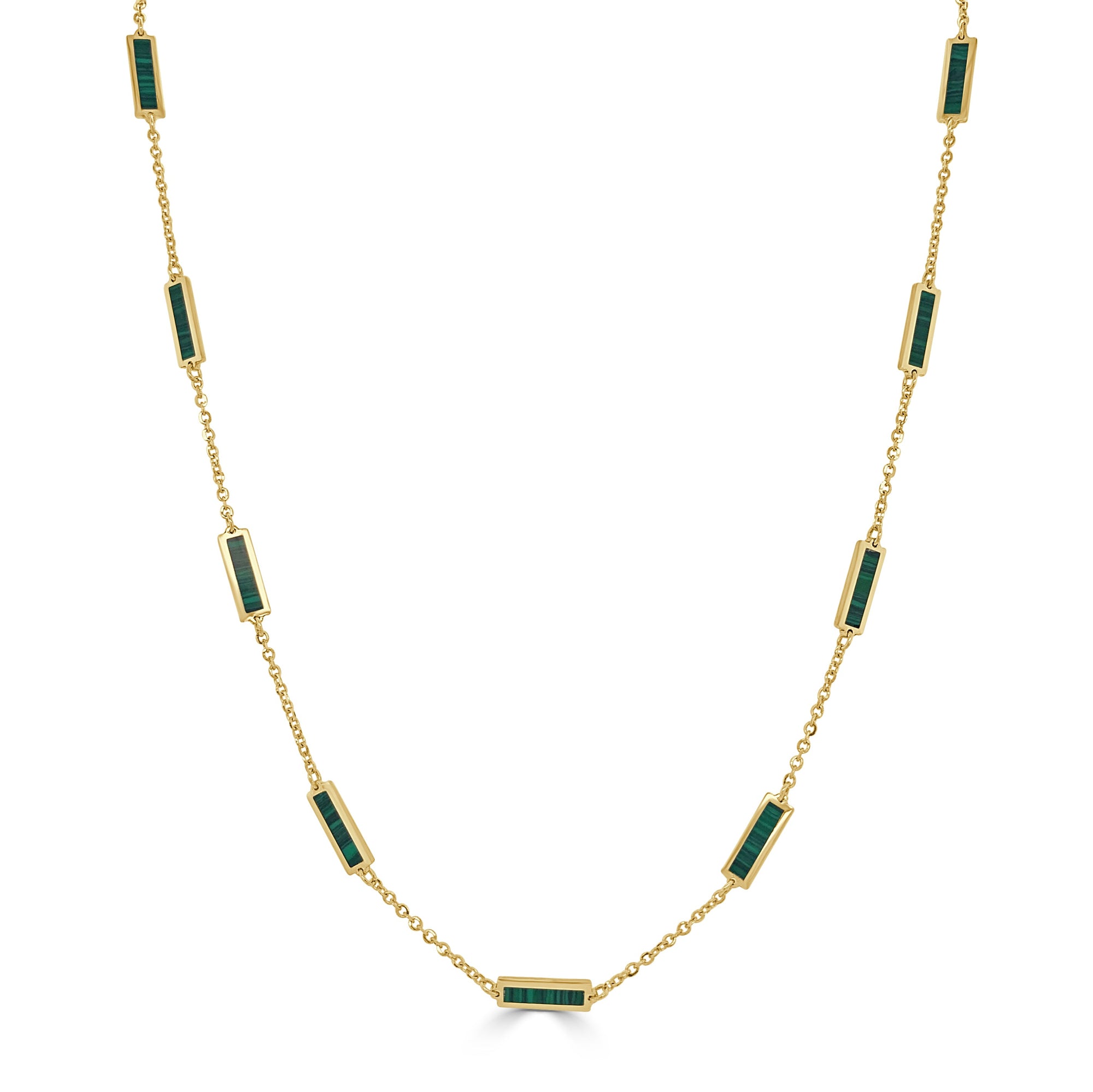 14k Gold & Malachite Station Bar Necklace