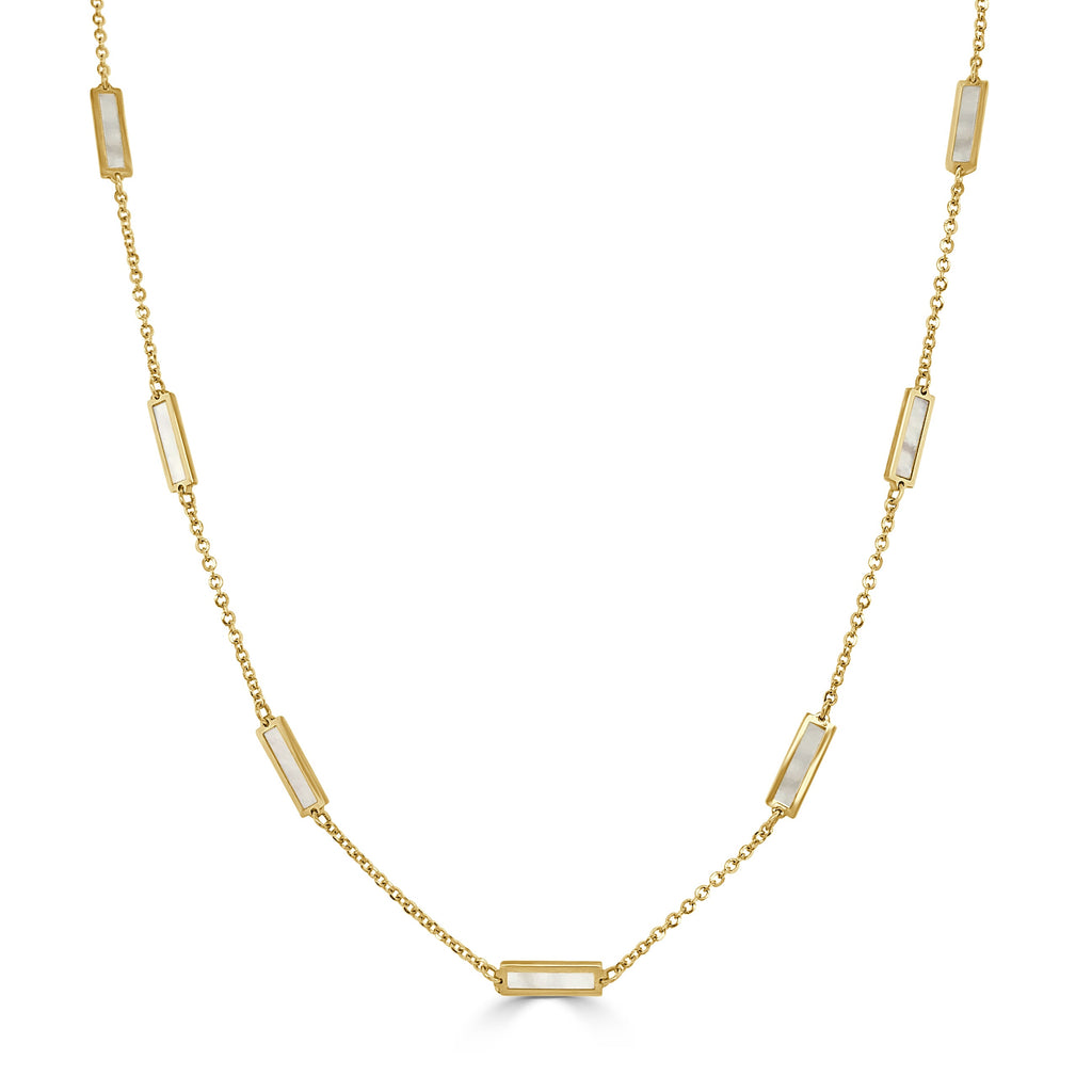 14K Yellow Gold Mother of Pearl Station Bar Necklace