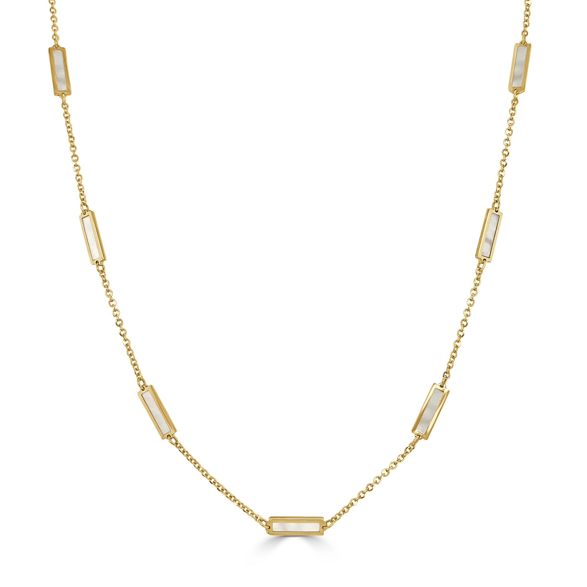 14K Yellow Gold Mother of Pearl Station Bar Necklace