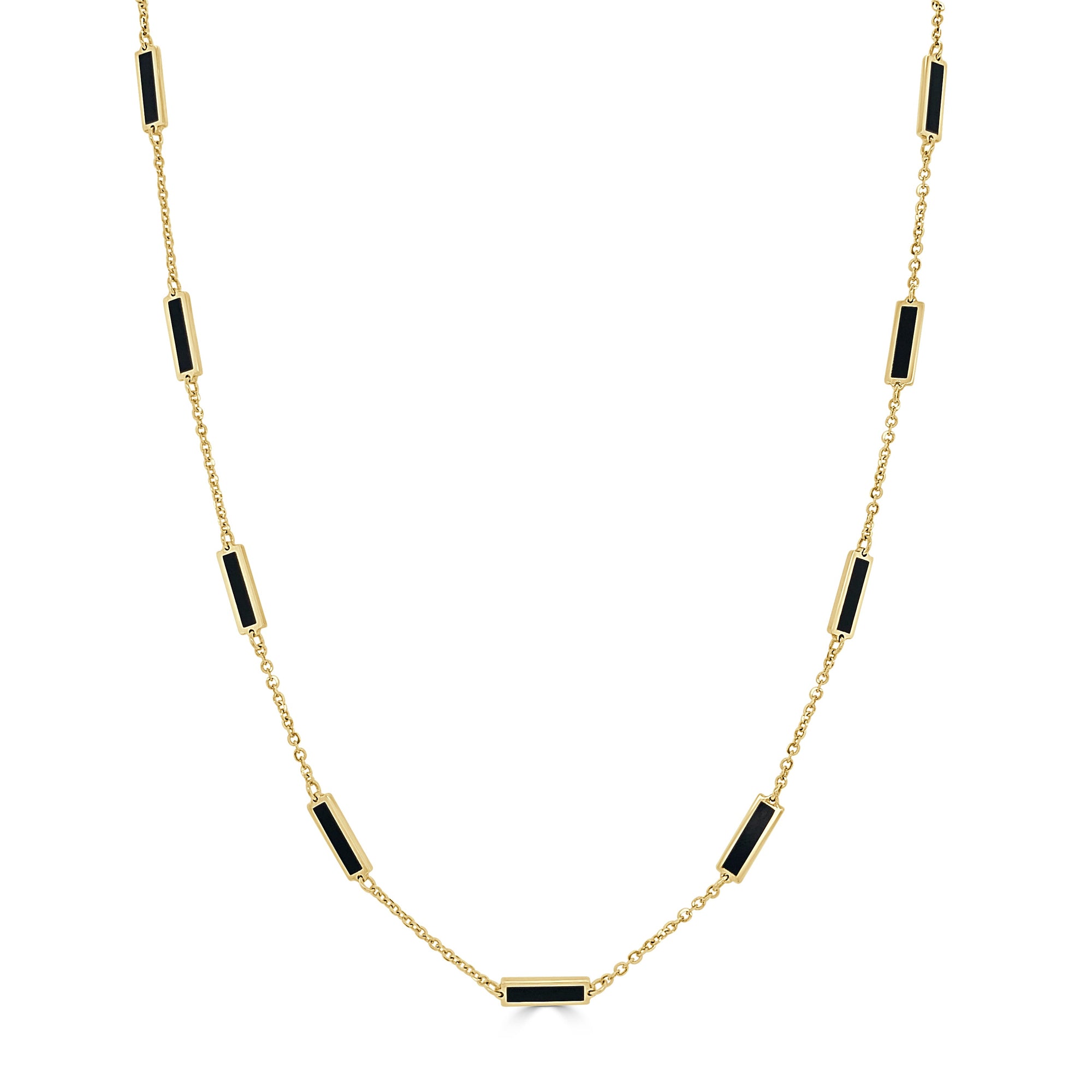 14K Yellow Gold Onyx Station Bar Necklace