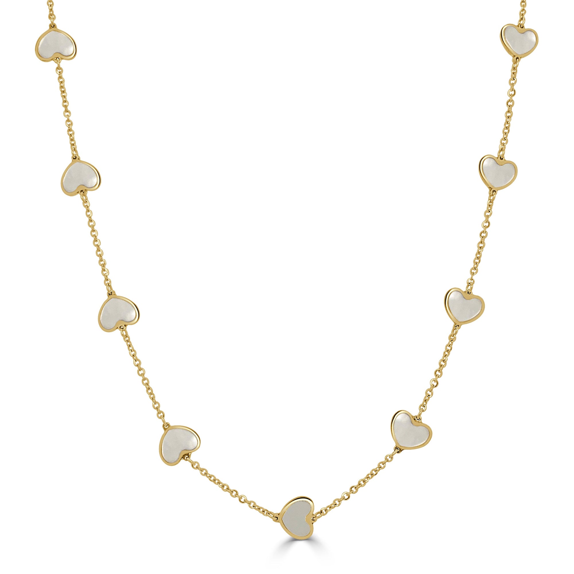 14K Gold Mother of Pearl Heart Station Necklace