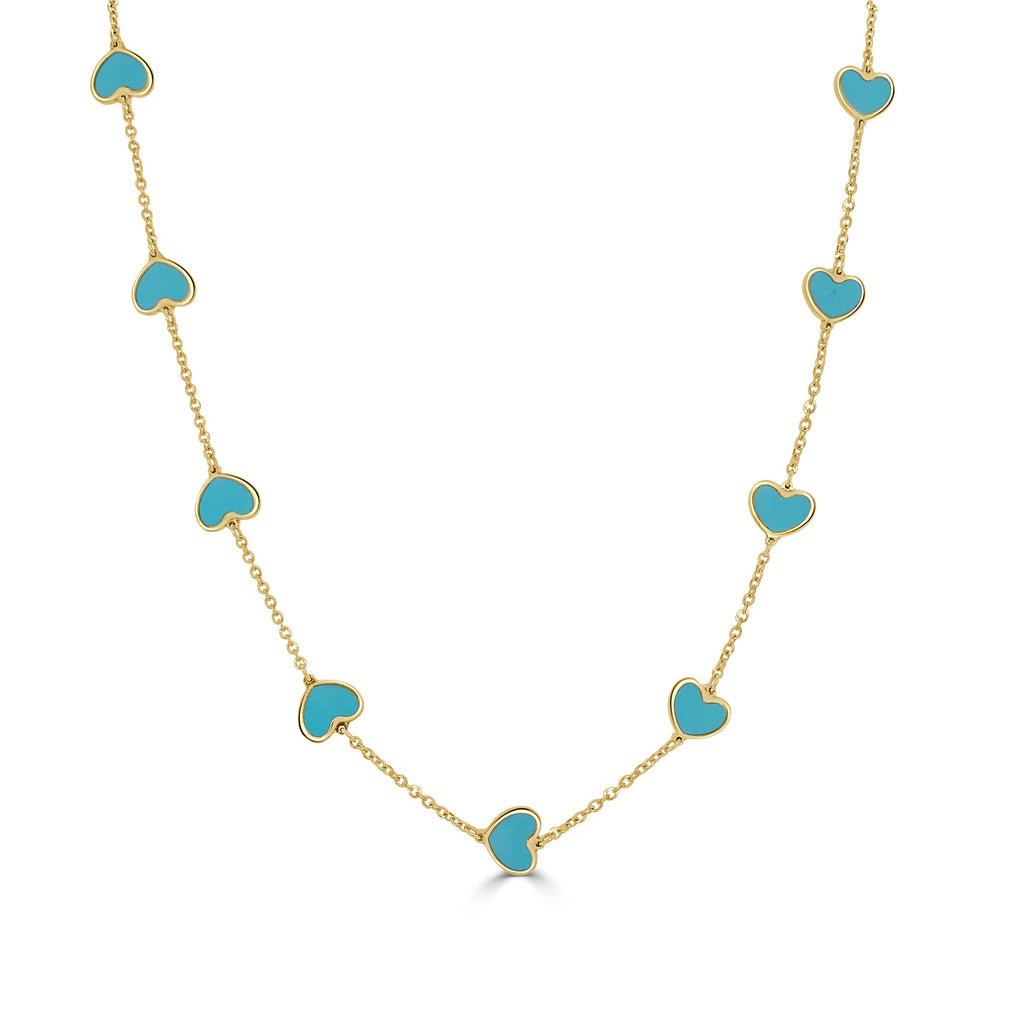 14K Gold Turquoise Heart Station Necklace