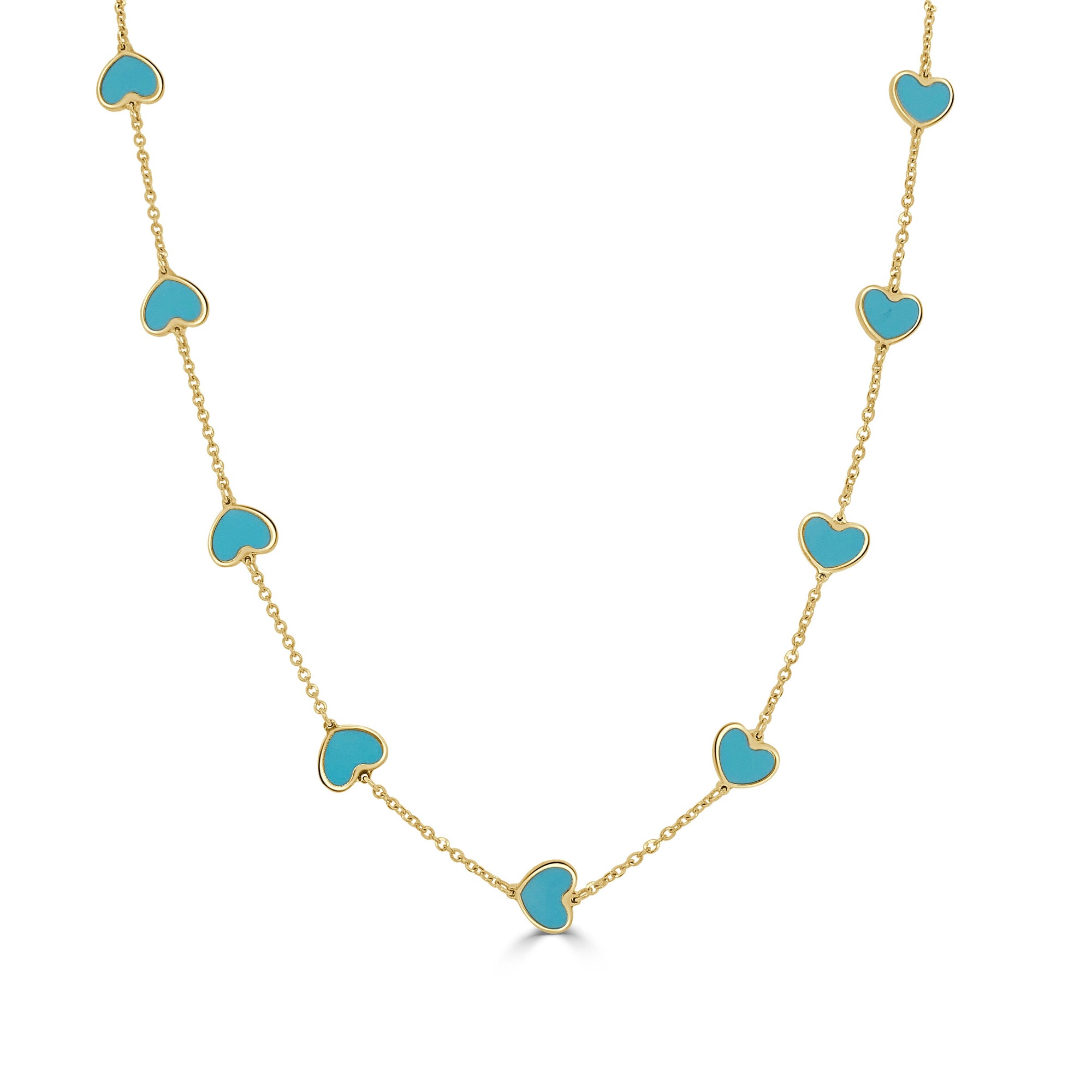 14K Gold Turquoise Heart Station Necklace