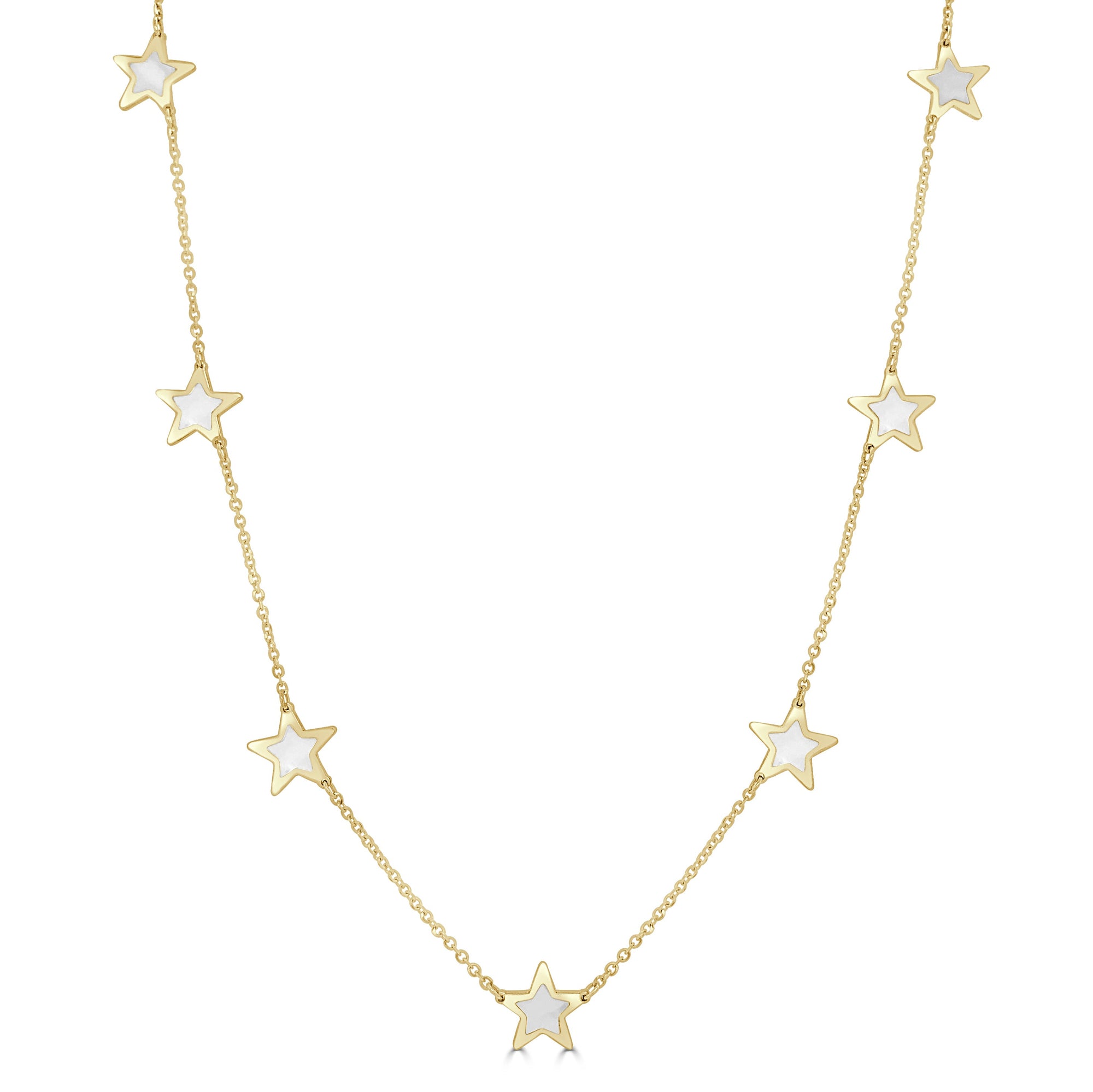 14K Gold Mother of Pearl Star Station Necklace - Yellow