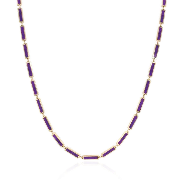 14K Yellow Gold Amethyst Bar Station Necklace
