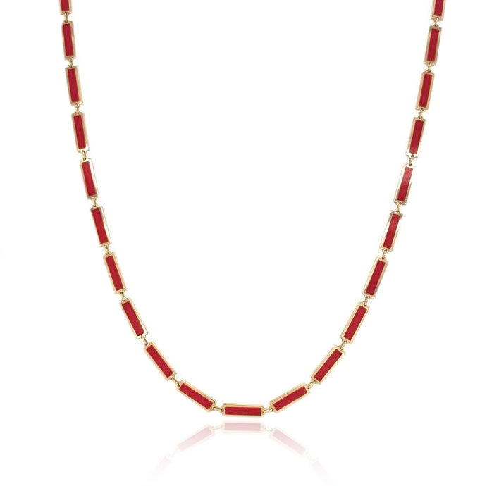 14K Yellow Gold Coral Bar Station Necklace