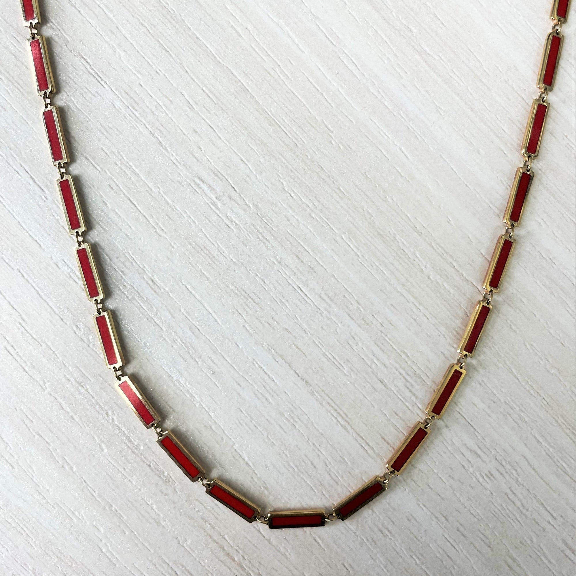 14K Yellow Gold Coral Bar Station Necklace