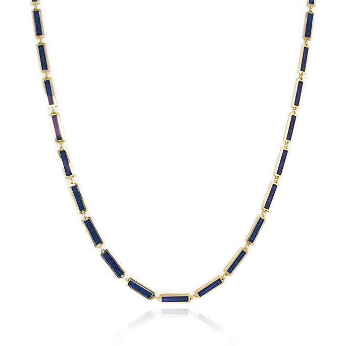 14K Yellow Gold Lapis Bar Station Necklace
