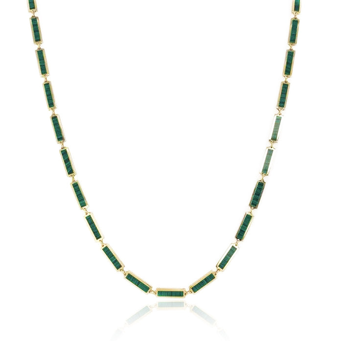 14K Yellow Gold Malachite Bar Station Necklace
