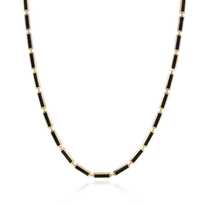 14K Yellow Gold Onyx Bar Station Necklace