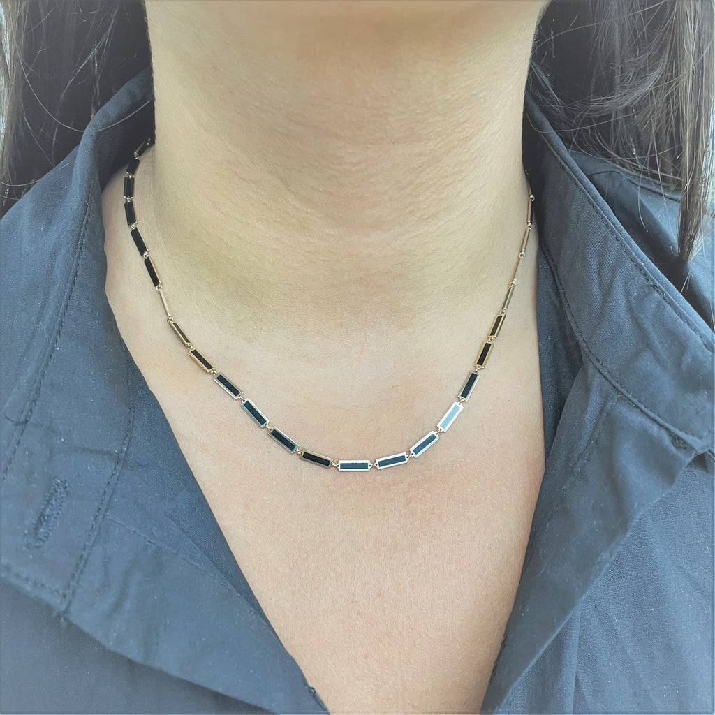 14K Yellow Gold Onyx Bar Station Necklace