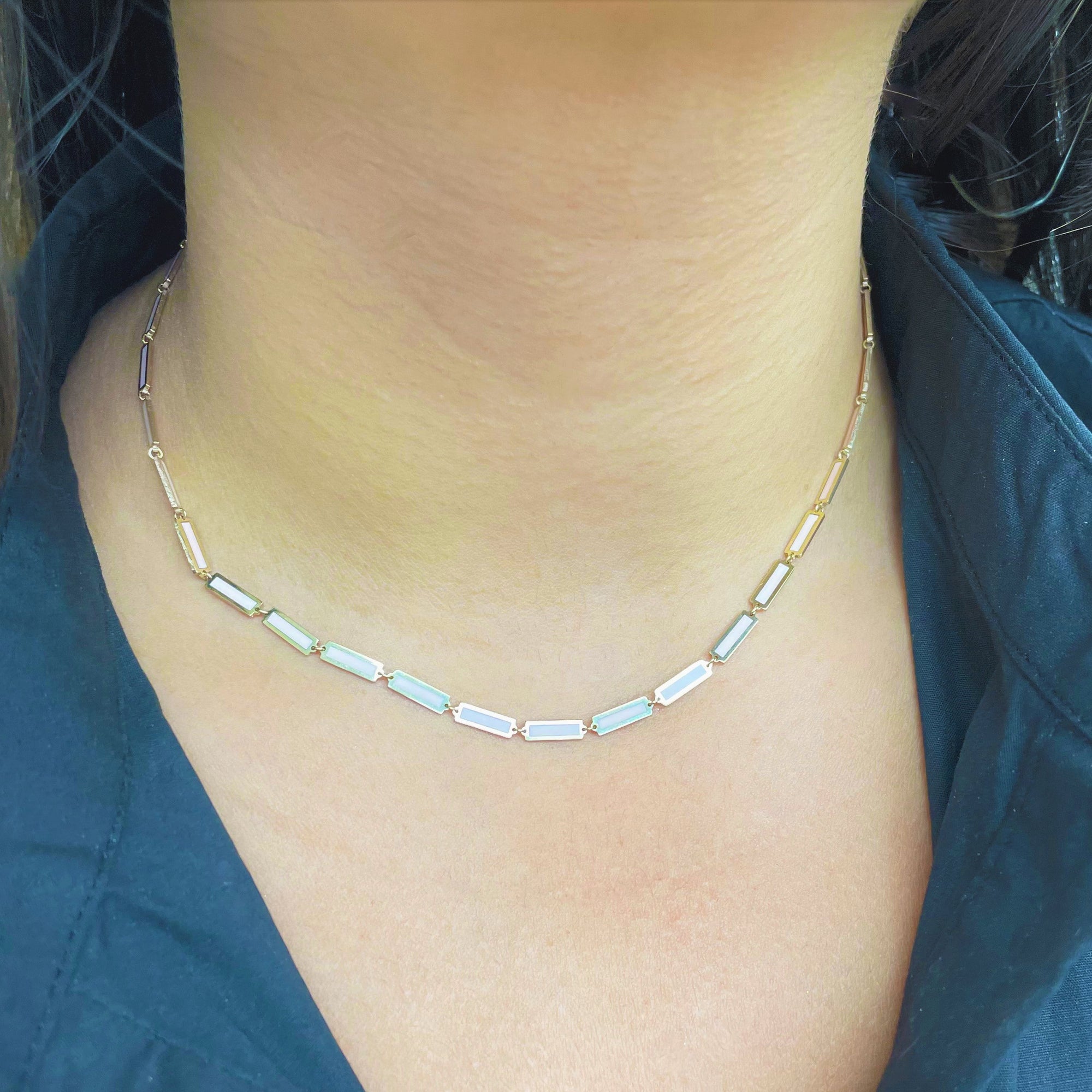 Light Pink Bar Station Necklace, 14K