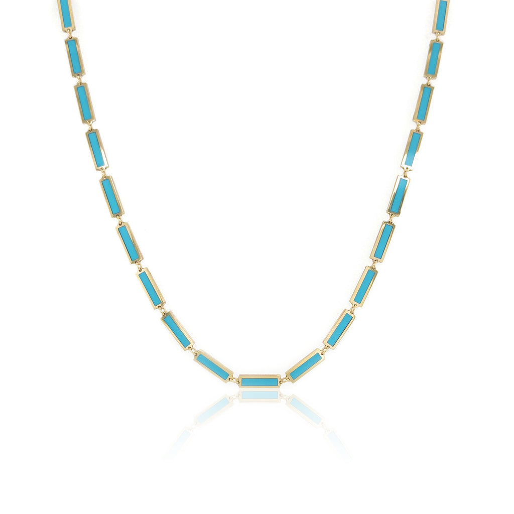14K Yellow Gold Turquoise Bar Station Necklace