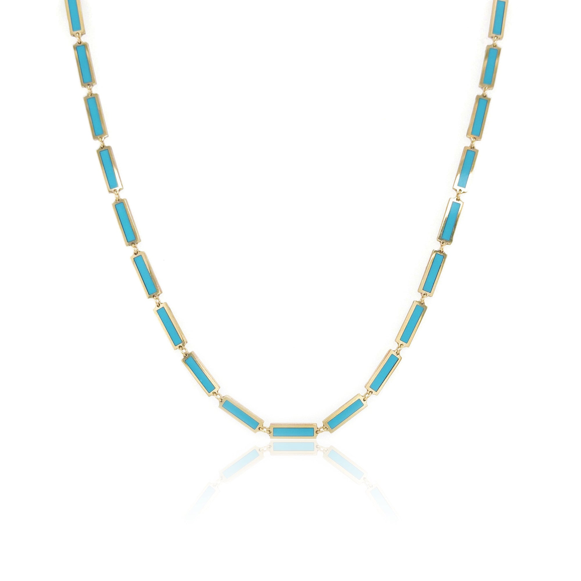 14K Yellow Gold Turquoise Bar Station Necklace