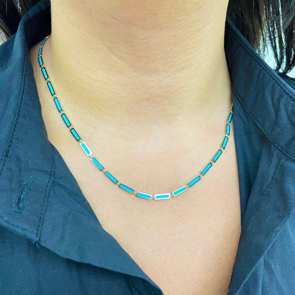 14K Yellow Gold Turquoise Bar Station Necklace