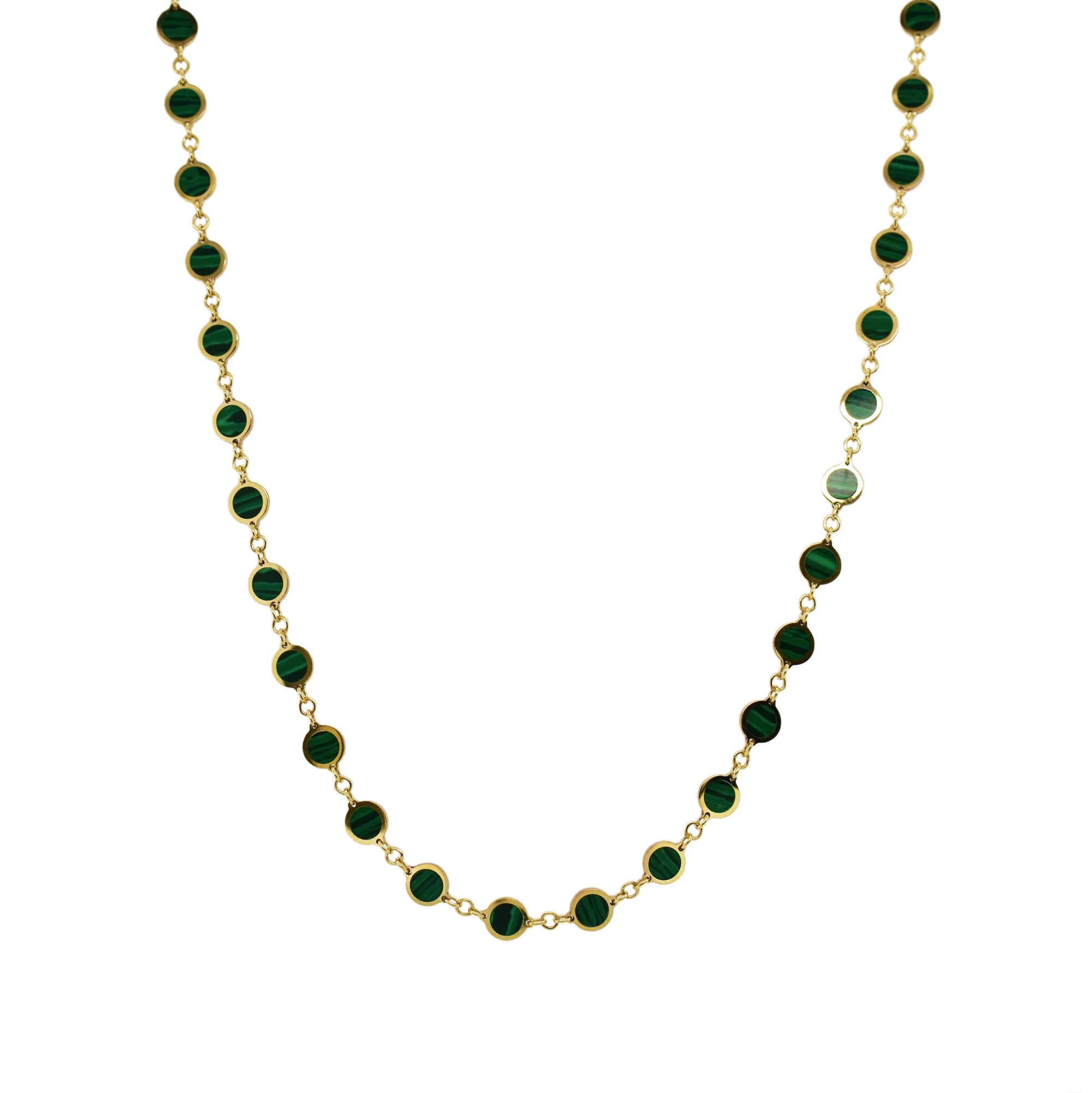 14K Gold Malachite Circle Station Necklace