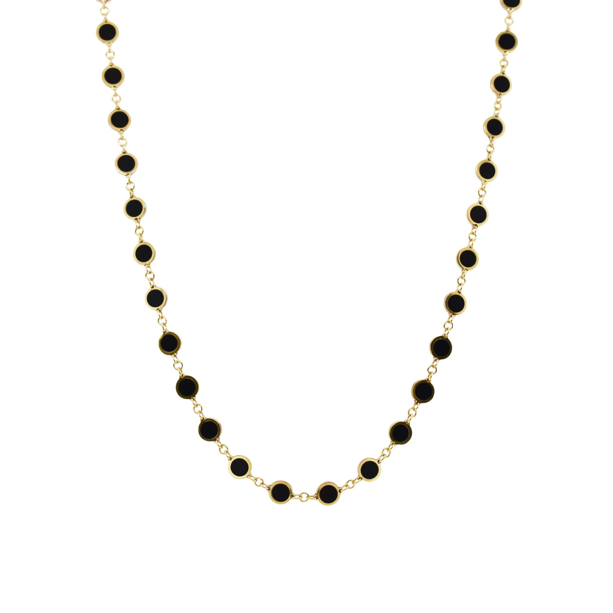 14K Gold Black Enamel Circle Station Necklace