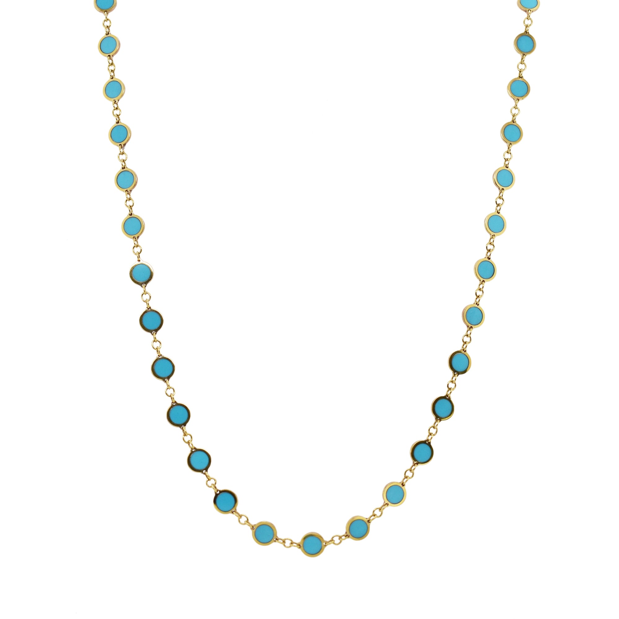 Turquoise Circle Necklace, 14K