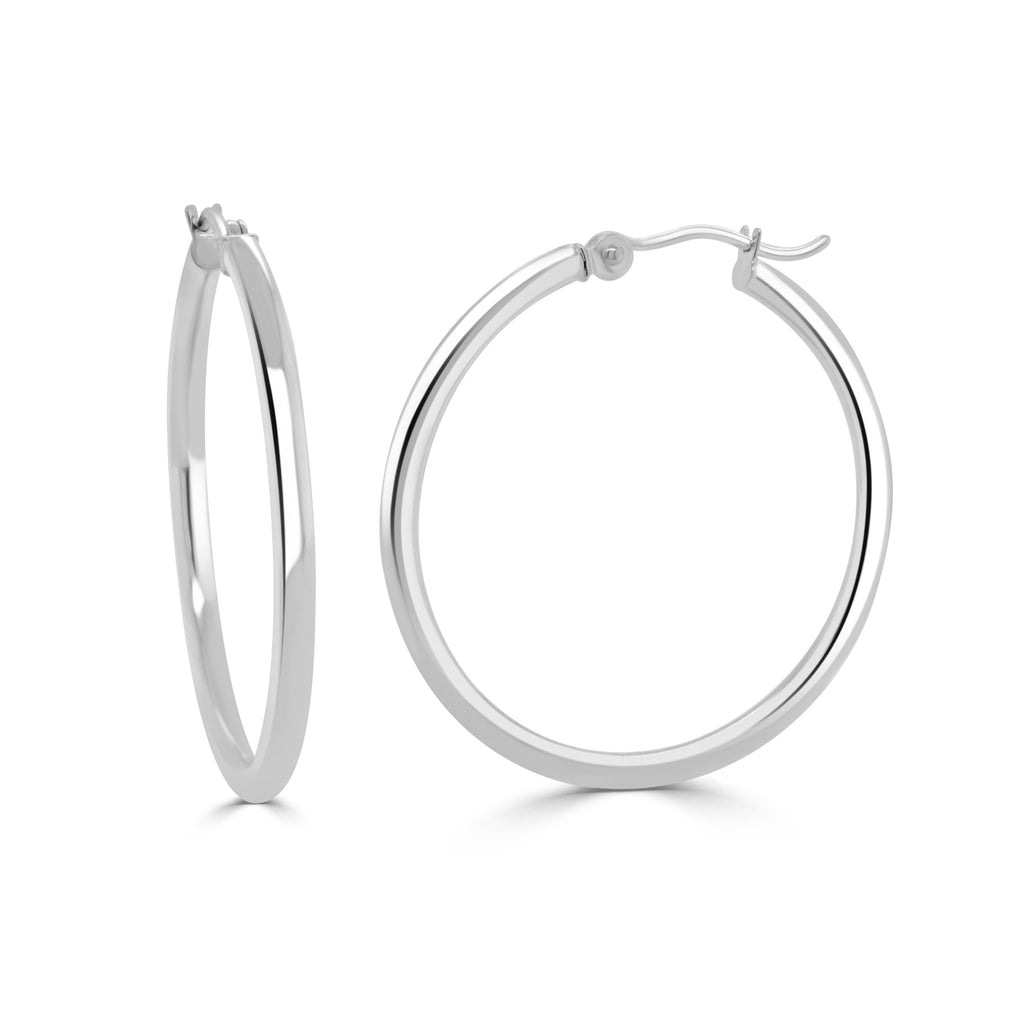 14K Gold Italian Hoop Earrings-WHITE