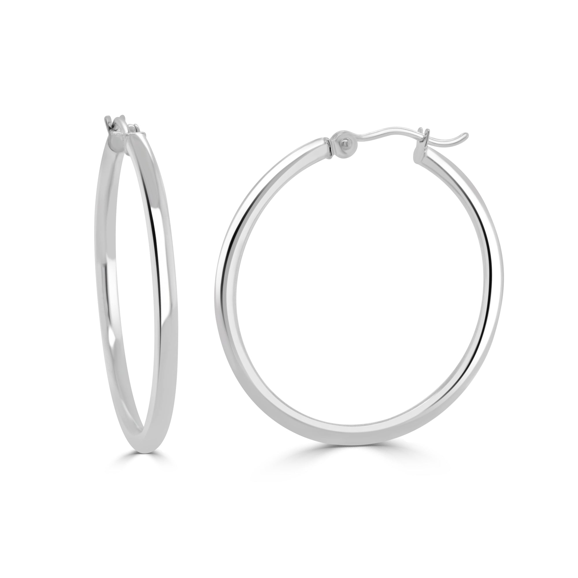 14K Gold Italian Hoop Earrings-WHITE