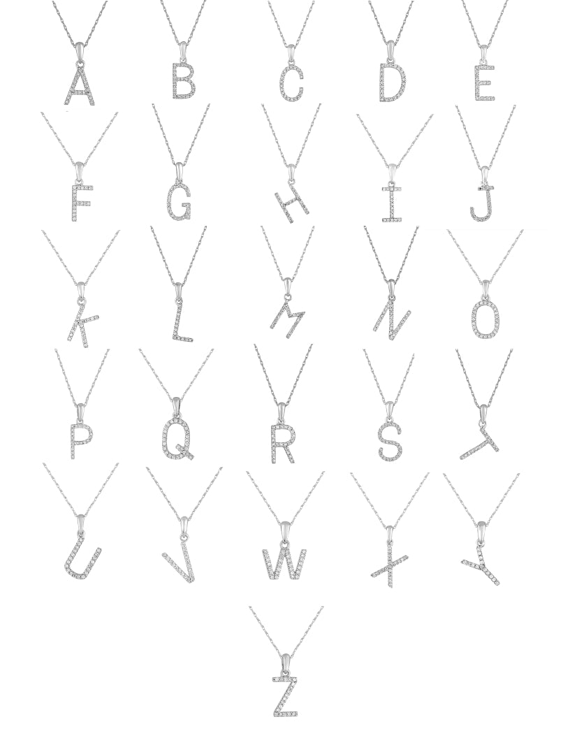 14K Gold Diamond Initial Pendant Necklace with Rope Chain - White