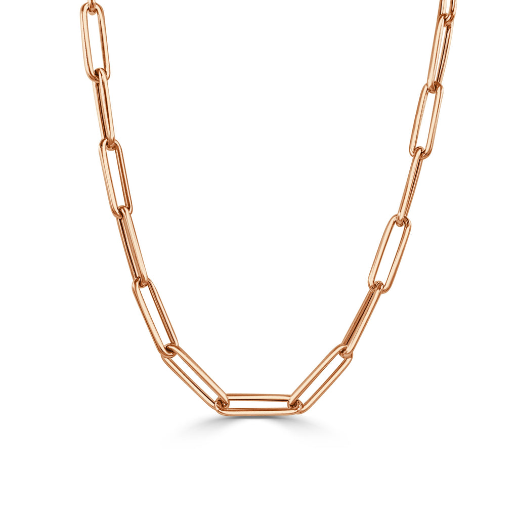 14k Gold Paperclip Link Chain Necklace-Rose