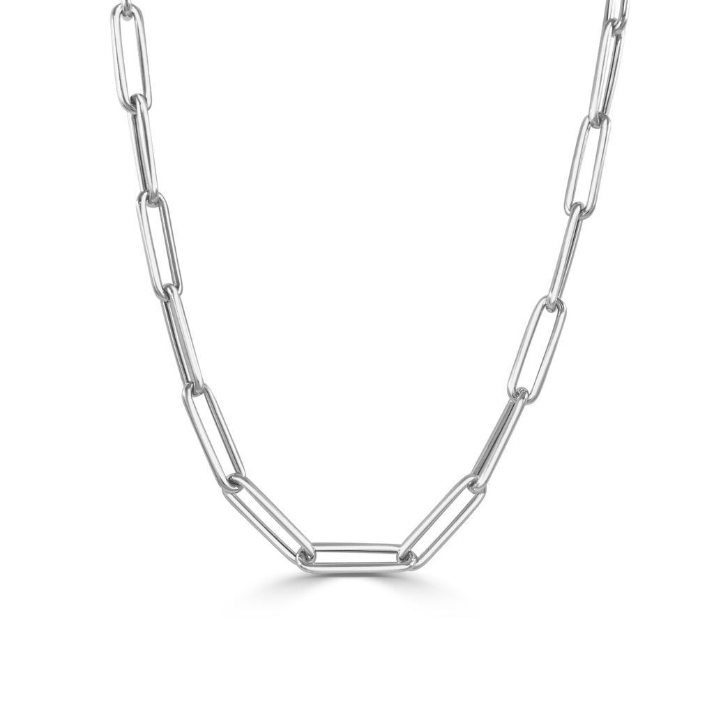 14k Gold Paperclip Link Chain Necklace-White