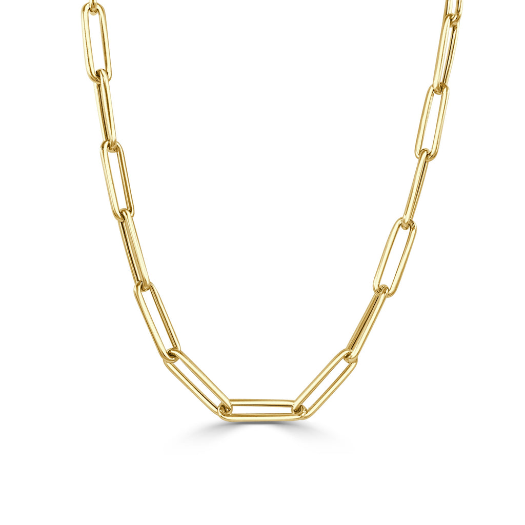 14k Gold Paperclip Link Chain Necklace-Yellow