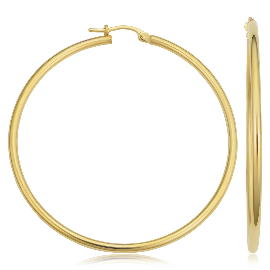 14K Gold 1.75-Inch Polished Hoop Earrings - Yellow