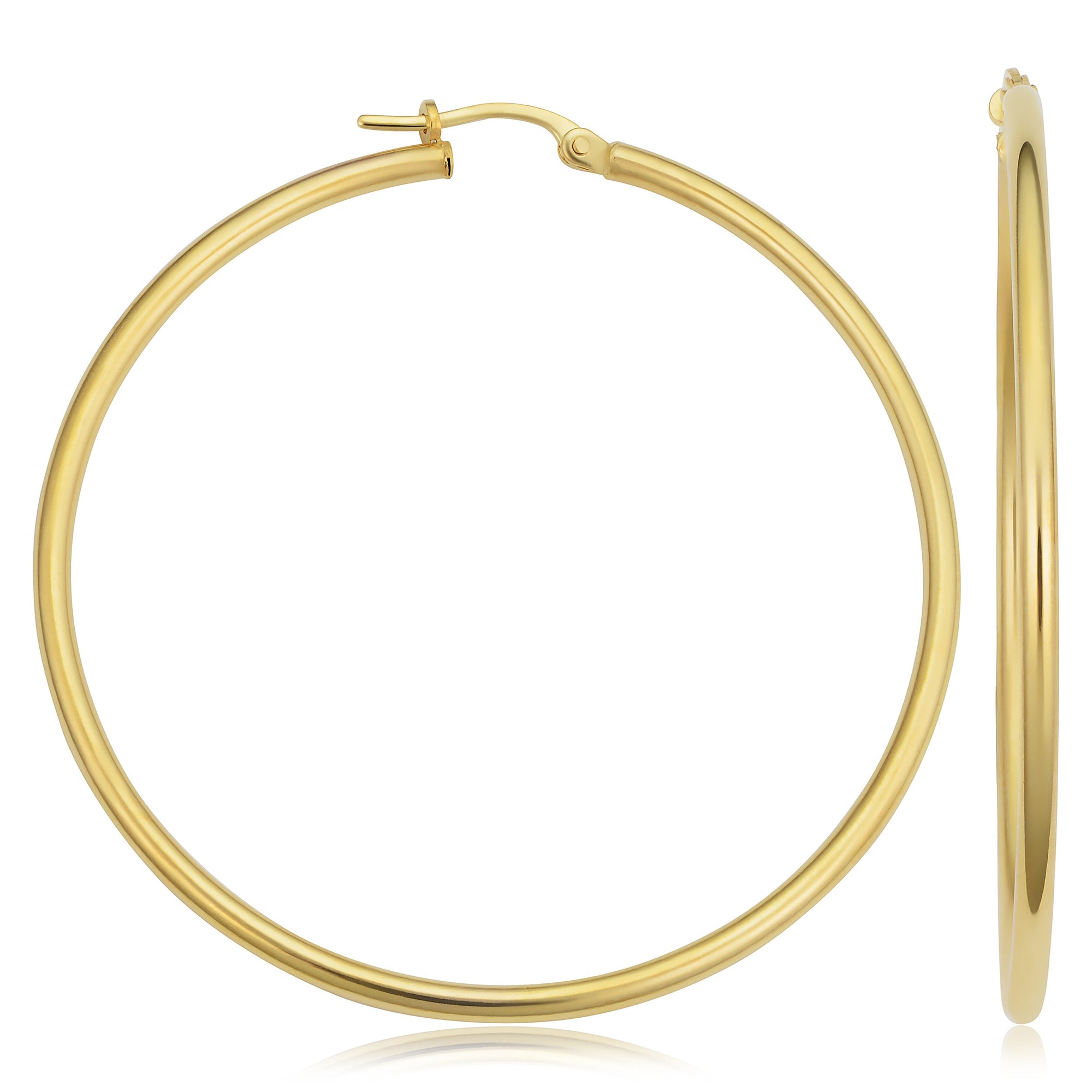 14K Gold 1.75-Inch Polished Hoop Earrings - Yellow