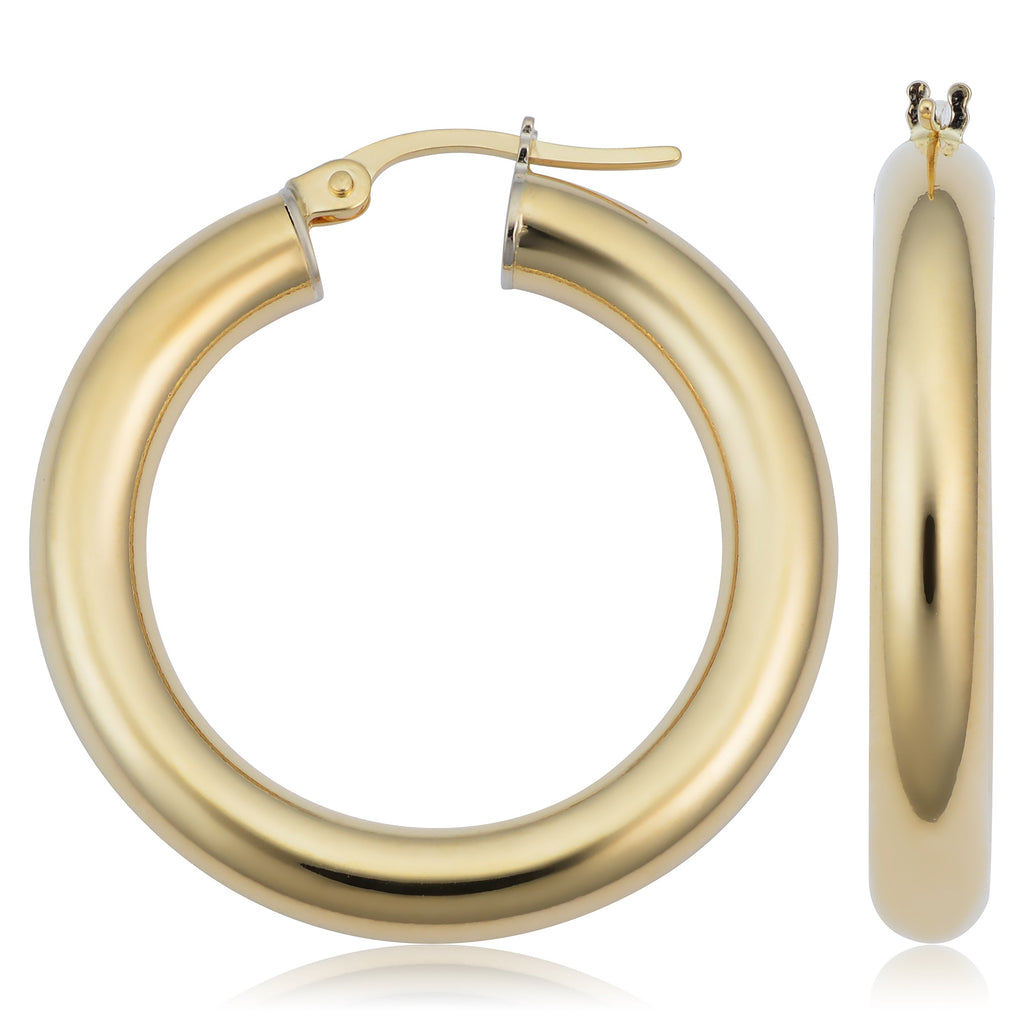 14K Gold 1-Inch Tube Hoop Earrings - Yellow