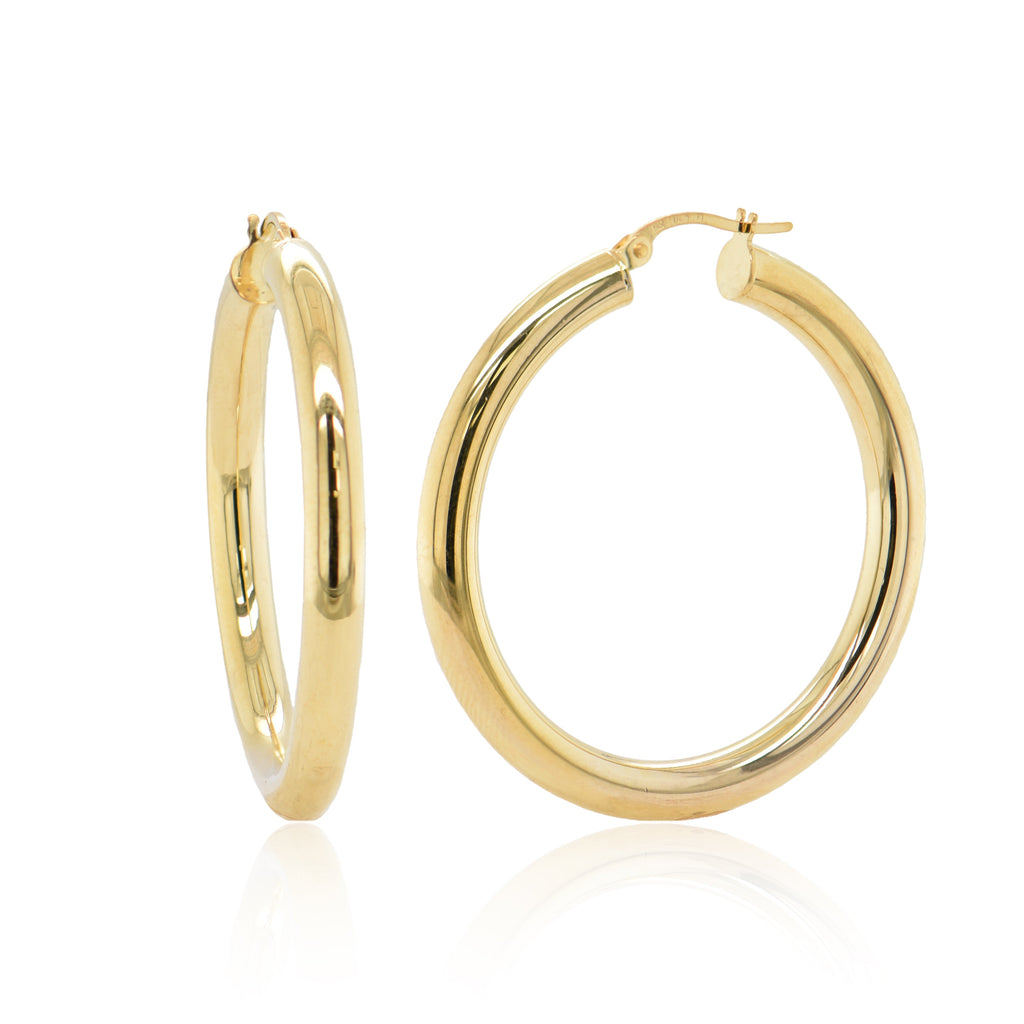 14K Gold Italian Hoop Earrings-Yellow