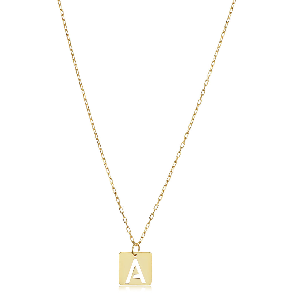 14K Gold Initial Necklace - A