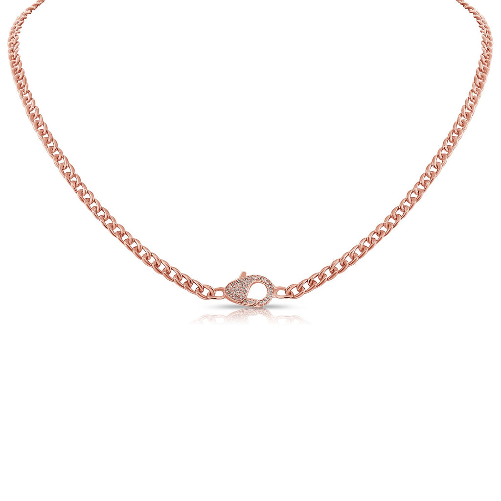 14K Gold Diamond Lobster Link Necklace - Rose