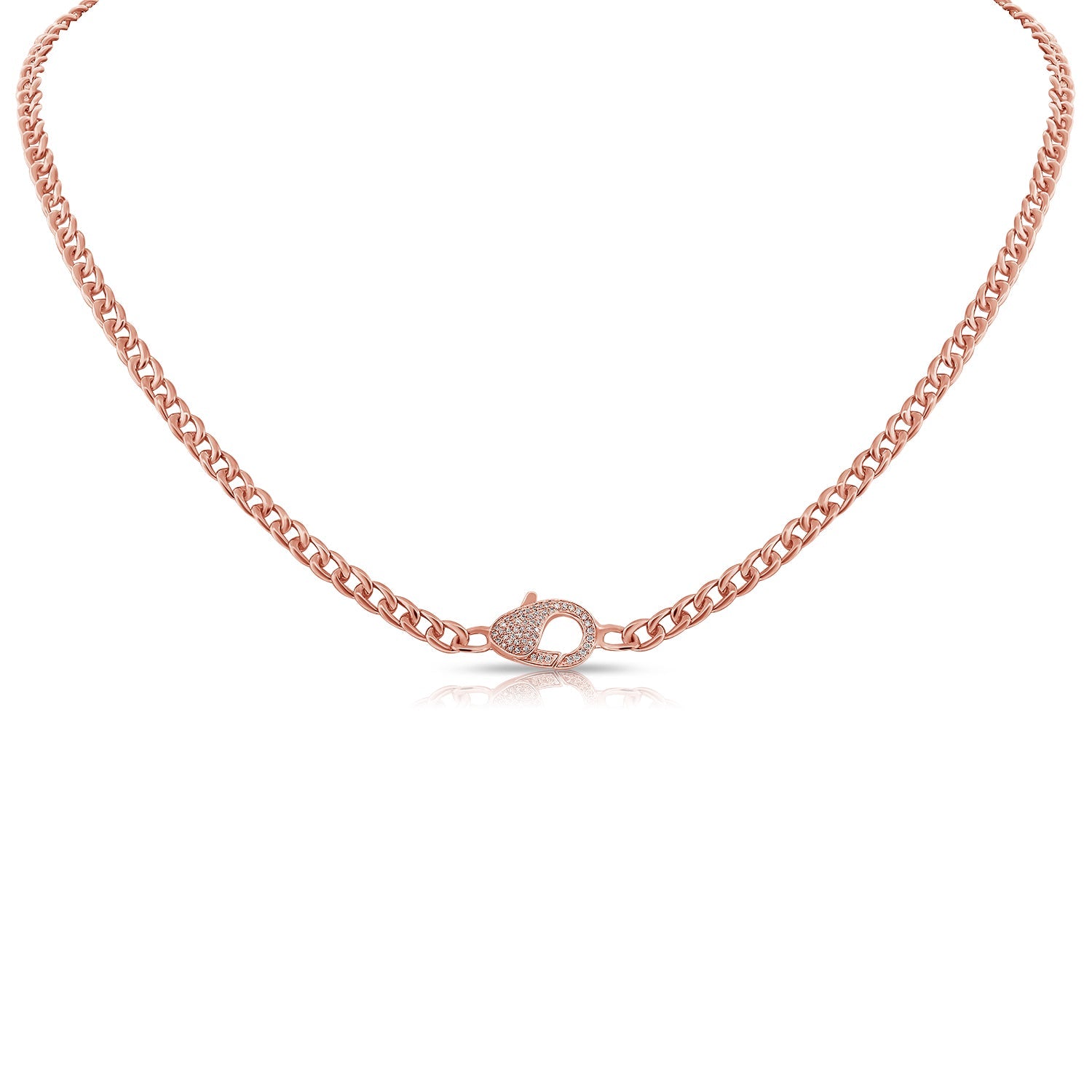 14K Gold Diamond Lobster Link Necklace - Rose