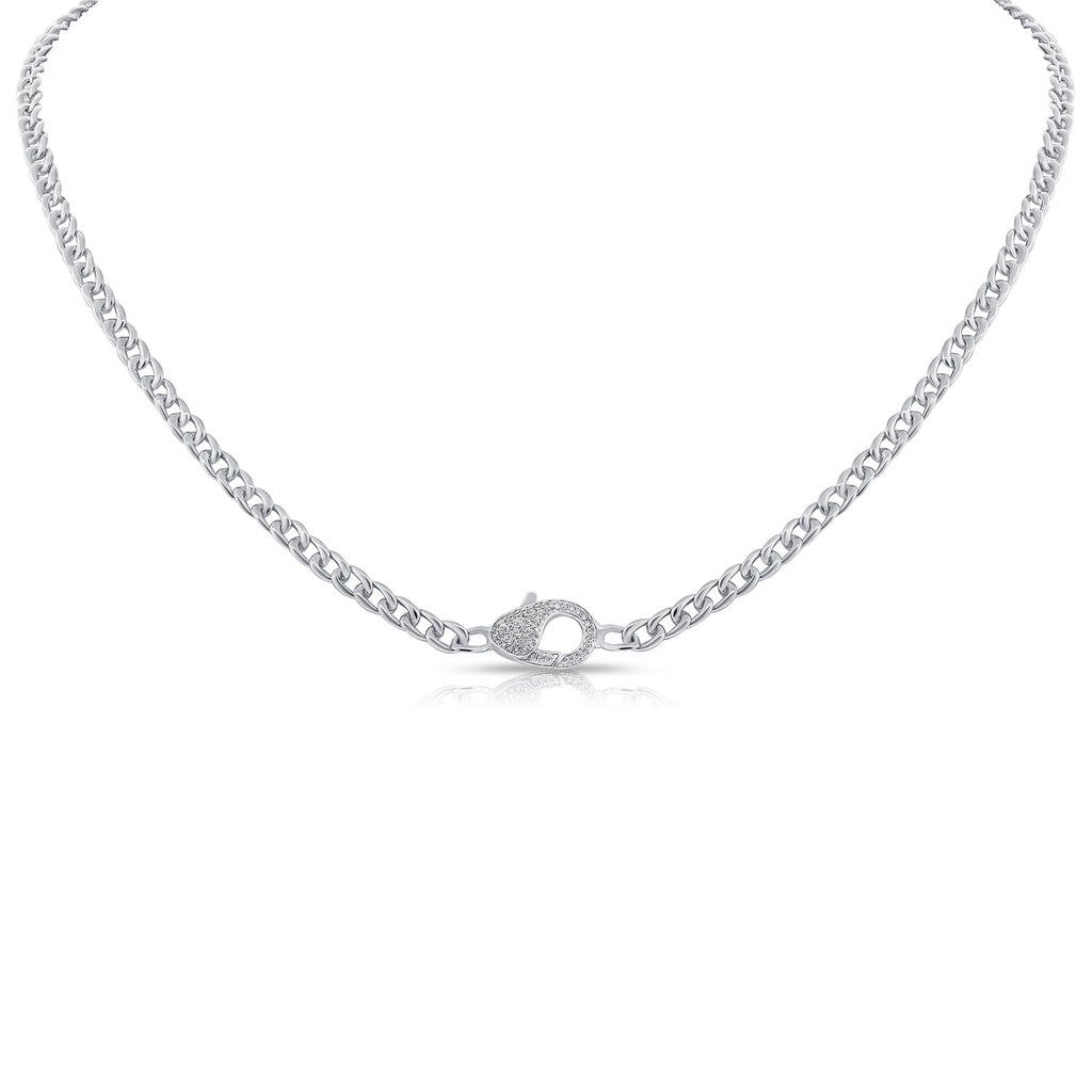 14K Gold Diamond Lobster Link Necklace - White